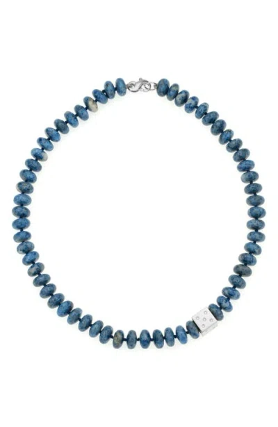 Adina Reyter Denim Lapis Coin Diamond Dice Big Bead Necklace In Silver/blue