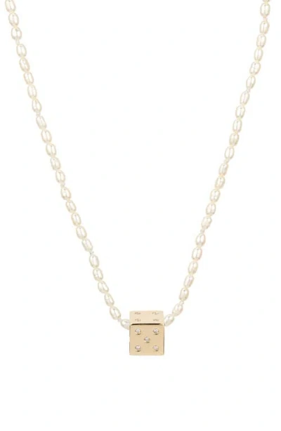 Adina Reyter Genuine Seed Pearl Dice Pendant Necklace In Gold