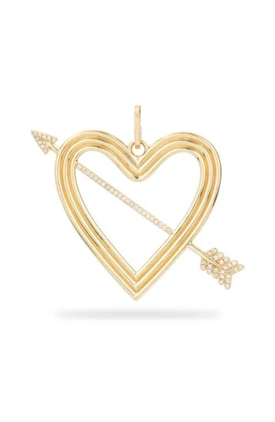 Adina Reyter Heart Arrow Charm Pendant In Yellow Gold/diamond