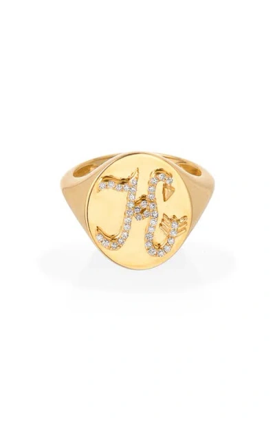 Adina Reyter Pavé Diamond Initial Signet Ring In Gray