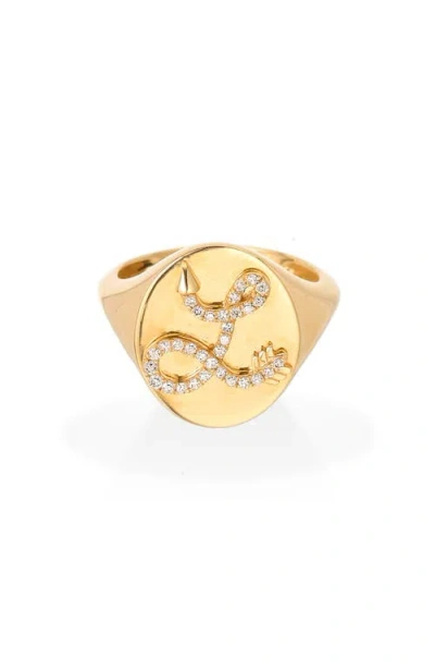 Adina Reyter Pavé Diamond Initial Signet Ring In Gold