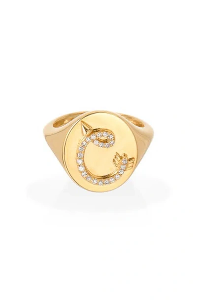 Adina Reyter Pavé Diamond Initial Signet Ring In Gold