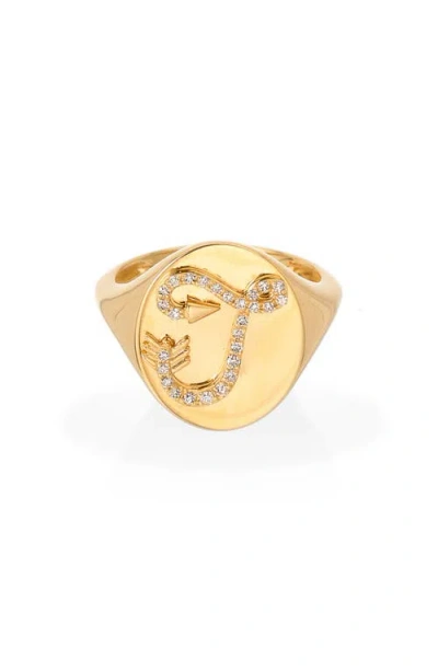 Adina Reyter Pavé Diamond Initial Signet Ring In Gold
