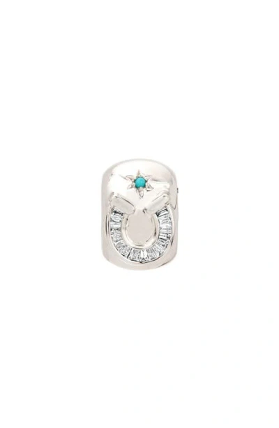 Adina Reyter Turquoise & Diamond Horseshoe Lucky Big Bead Charm In Silver