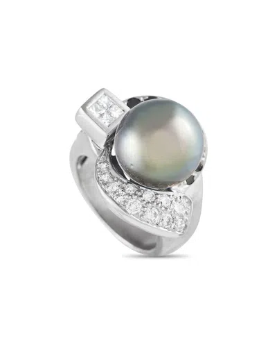 Adione 18k 1.05 Ct. Tw. Diamond & Pearl Ring (authentic ) In Metallic