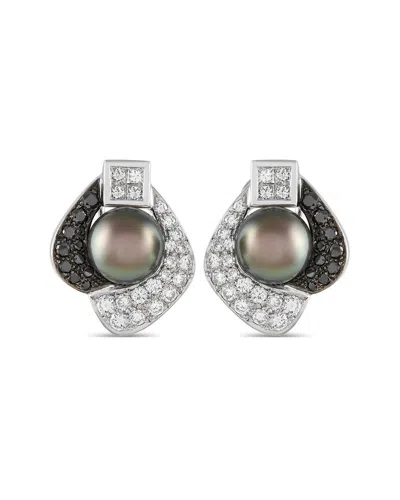 Adione 18k 2.35 Ct. Tw. Diamond & Pearl Earrings (authentic ) In Metallic