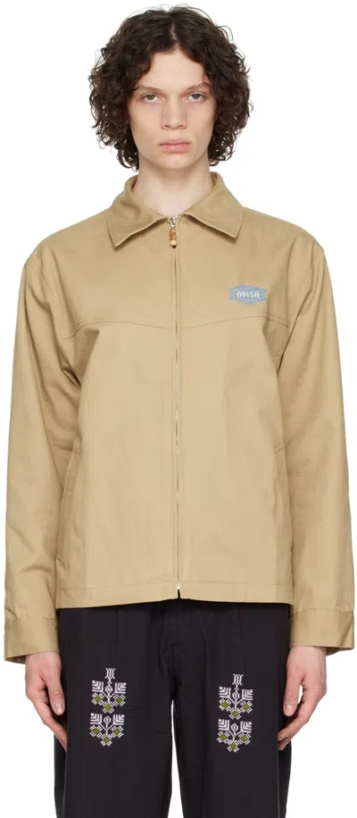Adish Majdal Logo-embroidered Cotton-drill Jacket In Beige