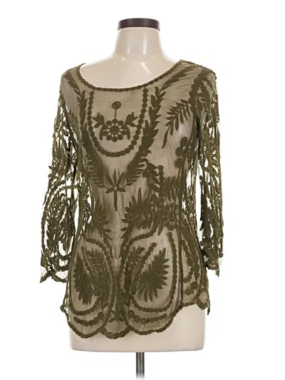 Pre-owned Adiva 3/4 Sleeve Top Green Cold Shoulder Neckline Tops