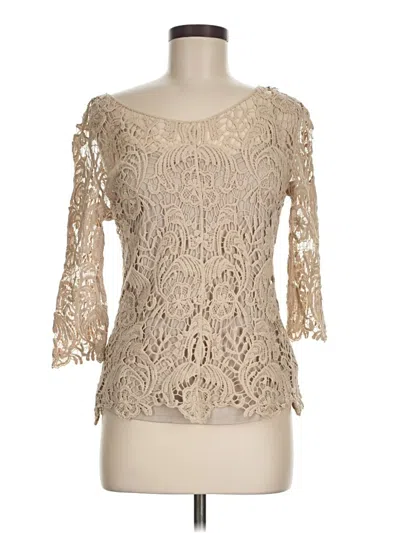 Pre-owned Adiva 3/4 Sleeve Top Tan Boatneck Tops In Brown