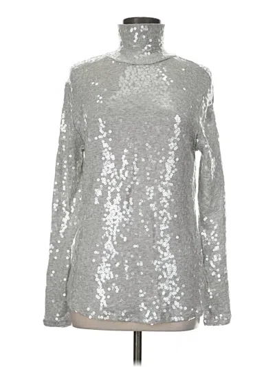 Pre-owned Adiva Long Sleeve Top Silver Metallic Pattern Turtleneck Tops