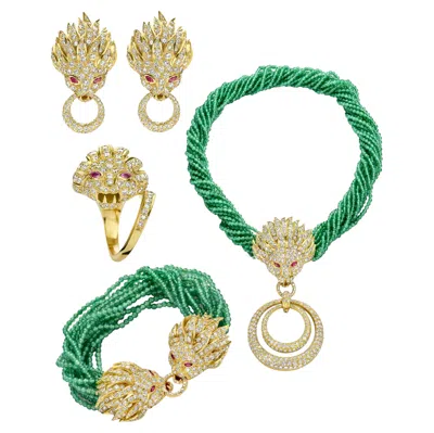 Pre-owned Adler 18 Kt. Yellow Gold  Genève Necklace, Earrings, Bracelet, Ring Lion Set