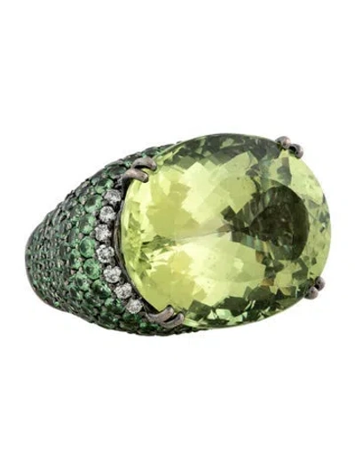 Pre-owned Adler 18k 44.11ct Green Beryl, Tsavorite & Diamond Cocktail Ring In Multicolor