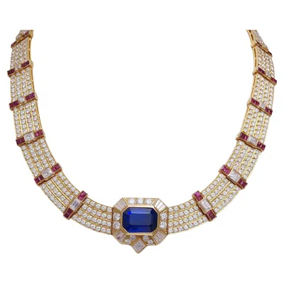 Pre-owned Adler 18k Gold  Genèva Sapphire & Diamond Necklace, Estate Sultan Oman, Grs Cert. In Blue