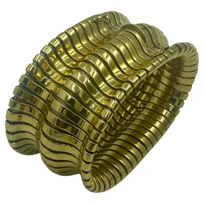 Pre-owned Adler 18k Gold Corrugated Chunky Bangle By Renowned Swiss Jeweler  In Multi