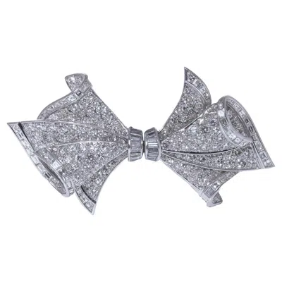 Pre-owned Adler 18kt White Gold Diamond Double Clip Brooch, Swiss, Circa 1970