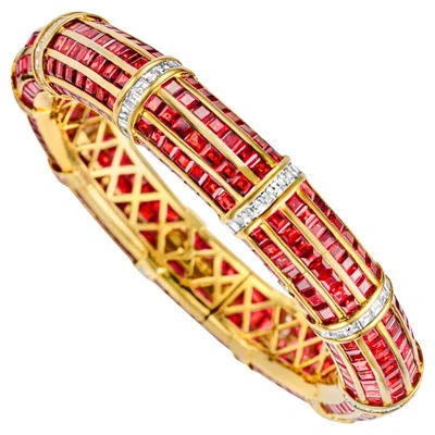 Pre-owned Adler 18kt Yellow Gold  Genéva Bangle Bracelet 30ct Rubies & 5ct Diamonds, Estate