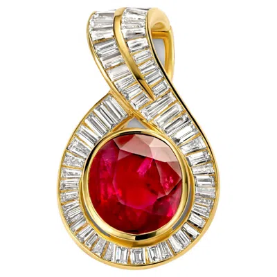 Pre-owned Adler 18kt Yellow Gold Pendant Grs Certified 10 Ct. Ruby & Diamonds, Estate