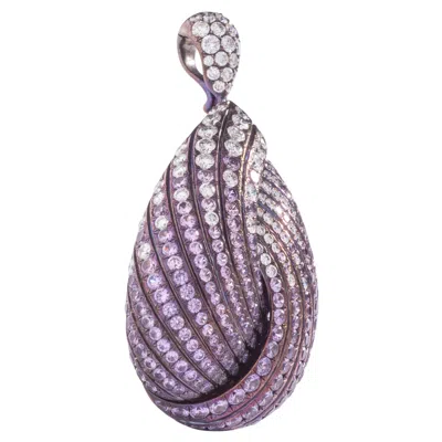 Pre-owned Adler Diamond And Pink Purple Sapphire On Titanium And Gold Pendant