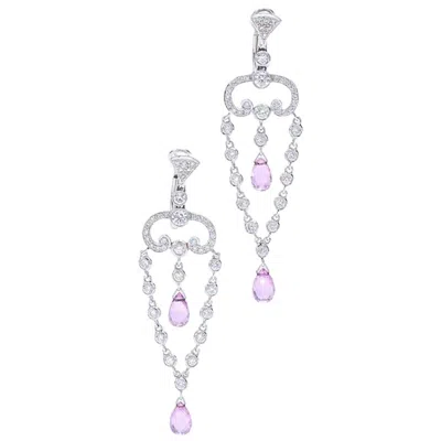 Pre-owned Adler Diamond And Pink Sapphire On White Gold Earrings