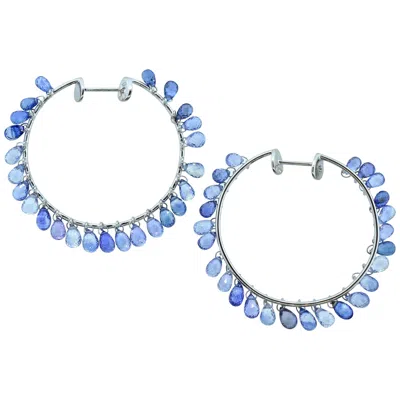 Pre-owned Adler Fine Natural Briolette Cut Sapphire & 18k Hoop Style Earrings,  Geneva In Blue