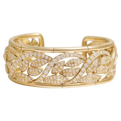 Pre-owned Adler Genève 18k Yellow Gold & 7 Ct Diamond Leaf Motif Cuff Bracelet
