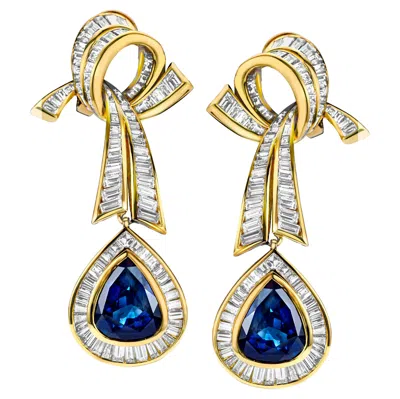 Pre-owned Adler Genève Earrings 17.5ct, Sapphire & 11ct, Diamonds, Estate Sultan Oman In Blue