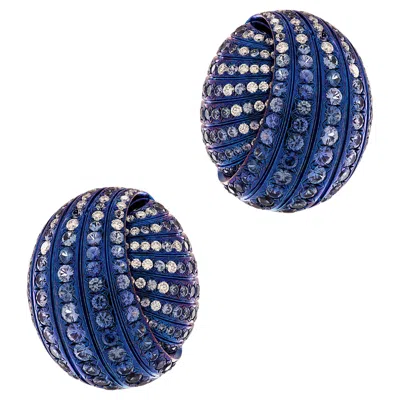 Pre-owned Adler Geneve Sapphire & Diamond Earrings In Blue
