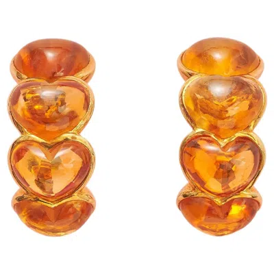 Pre-owned Adler Gold Heart Earrings With Citrine In Multiple