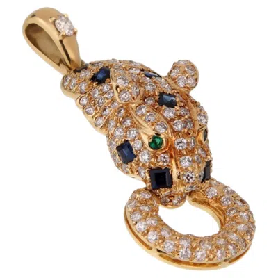 Pre-owned Adler Panther Diamond Sapphire 18k Yellow Gold Pendant