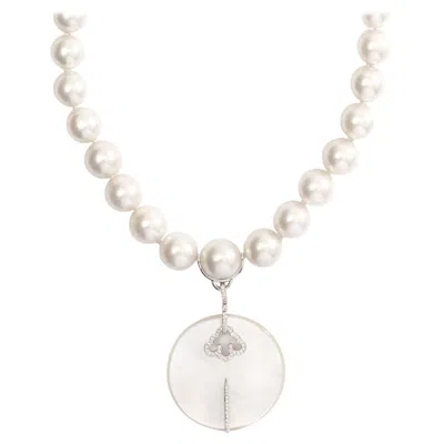 Pre-owned Adler Pendant Diamond Mother Of Pearl White Pearl Diamond Clasp Necklace