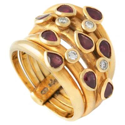 Pre-owned Adler Seragilo Collection Ruby Diamond Yellow Gold 18k Ring