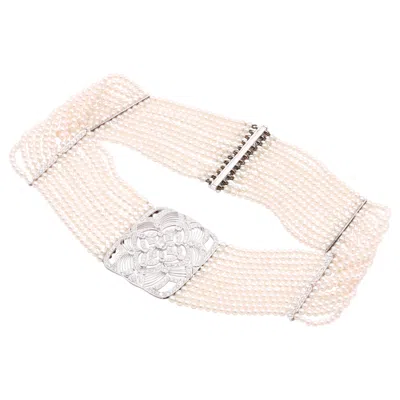 Pre-owned Adler Vintage Platinum 2.5ctw Diamond Multi Strand Pearl Collar Necklace By