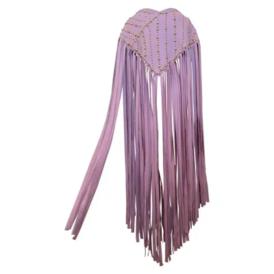 Pre-owned Adolfo 1960s  Full-length Brass-studded Lavender Wool Felt Poncho In Purple