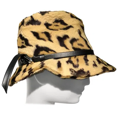 Pre-owned Adolfo 1960s  Réalités Leopard Print Faux Fur Fedora W/ Buckled Band In Sand