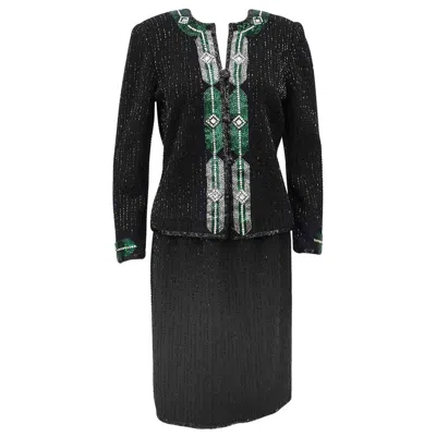 Pre-owned Adolfo 1970s  Black Knit Evening Suit With Art Deco Inspired Beading