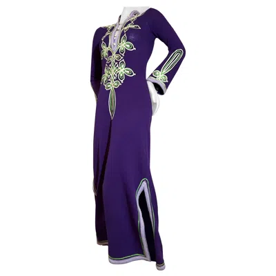 Pre-owned Adolfo 1970s  Double-knit Wool And Rayon Royal Purple Caftan W Ribbon Braidwork