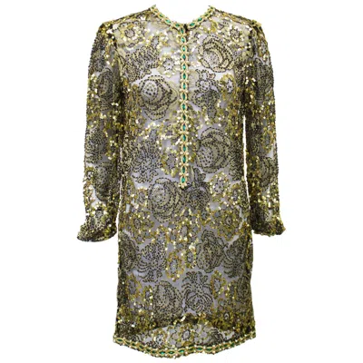 Pre-owned Adolfo 1970s  Gold Lace Beaded Evening Tunic In Brown