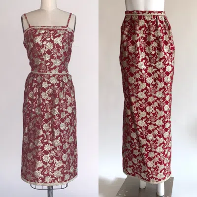 Pre-owned Adolfo 1970s Three Piece Red And Metallic Midi Or Maxi Skirt And Tank Dress Set