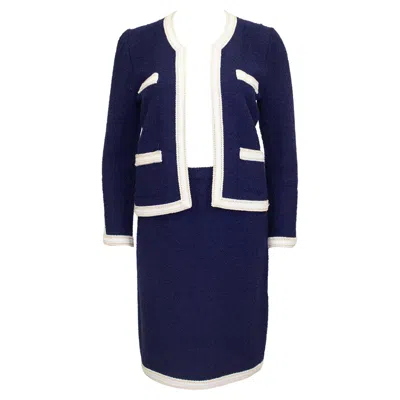 Pre-owned Adolfo 1980s  Navy Blue And White Knit Skirt Suit