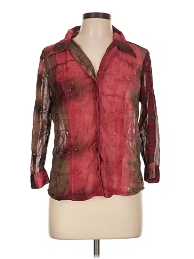 Pre-owned Adolfo 3/4 Sleeve Blouse In Burgundy