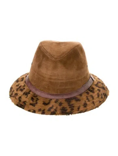 Pre-owned Adolfo Animal Print Bucket Hat In Brown