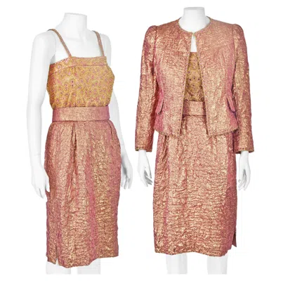 Pre-owned Adolfo Circa 1968  New York Pink & Gold Metallic Jeweled 4-piece Evening Ensemble