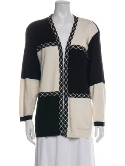 Pre-owned Adolfo Colorblock Pattern Open Front Sweater In Black
