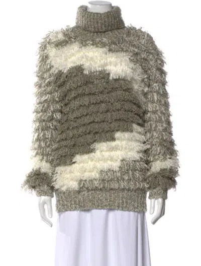 Pre-owned Adolfo Colorblock Pattern Turtleneck Sweater In Green