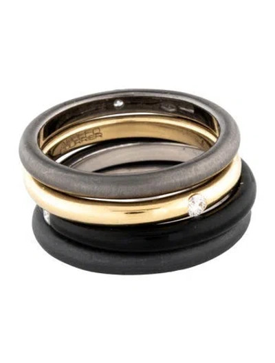 Pre-owned Adolfo Courrier 18k Enamel & Diamond Stacking Ring Set In Multi