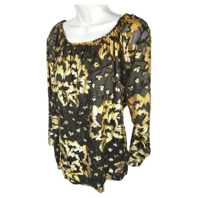 Pre-owned Adolfo Couture  New York Lame Silk Gold & Black Sheersleeves Peasant Blouse C1970