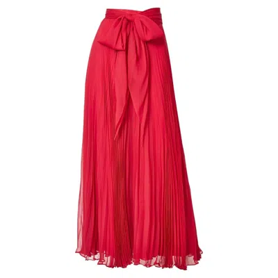 Pre-owned Adolfo Crystal Pleated Silk Maxi Skirt In Red