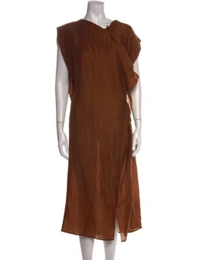 Pre-owned Adolfo Dominguez Asymmetrical Midi Length Dress In Brown