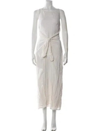 Pre-owned Adolfo Dominguez Bateau Neckline Long Dress In Neutral