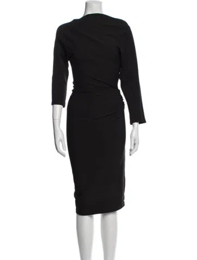 Pre-owned Adolfo Dominguez Bateau Neckline Midi Length Dress In Blue